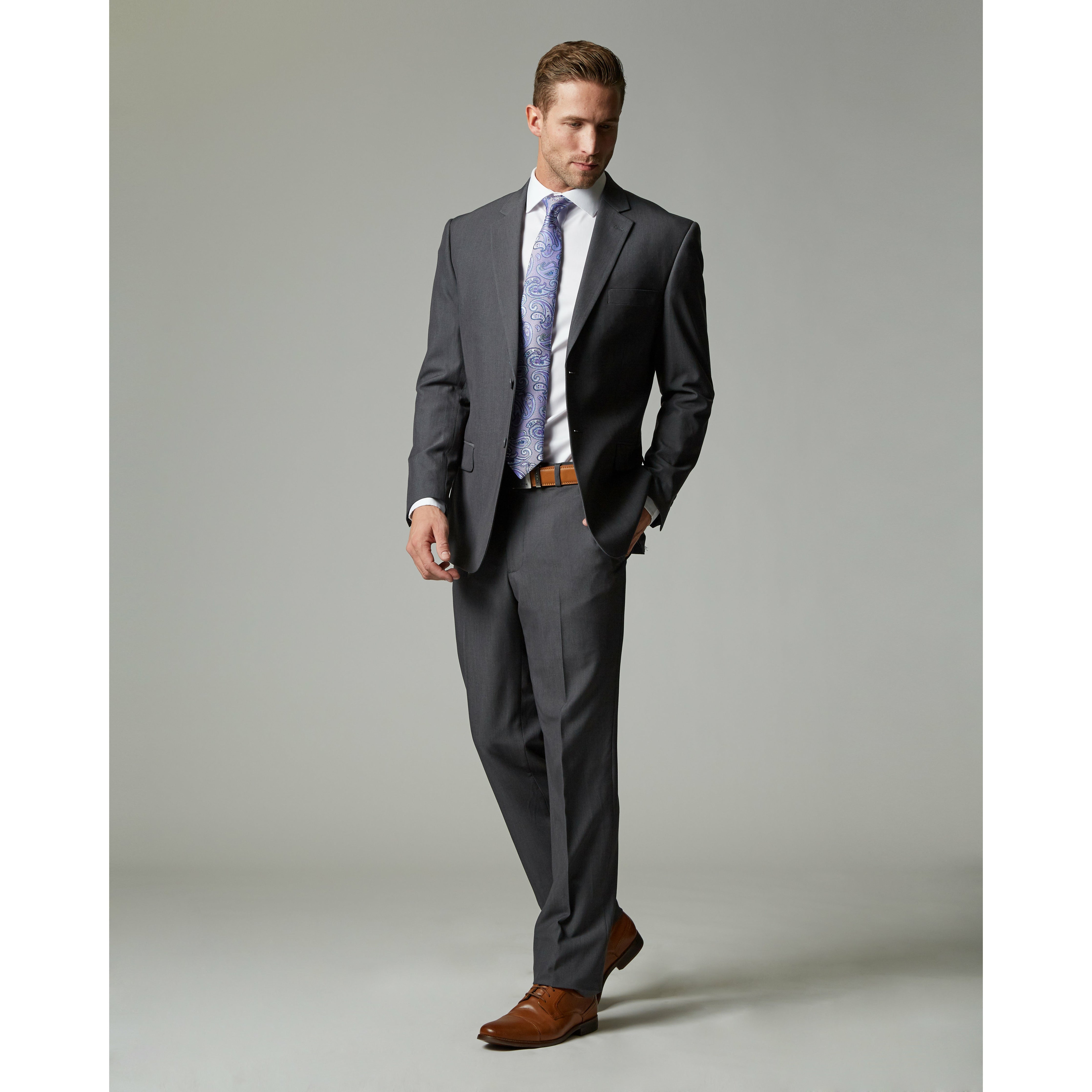 Traje gris medio de corte slim Tempo Stretch de 1 pantalón